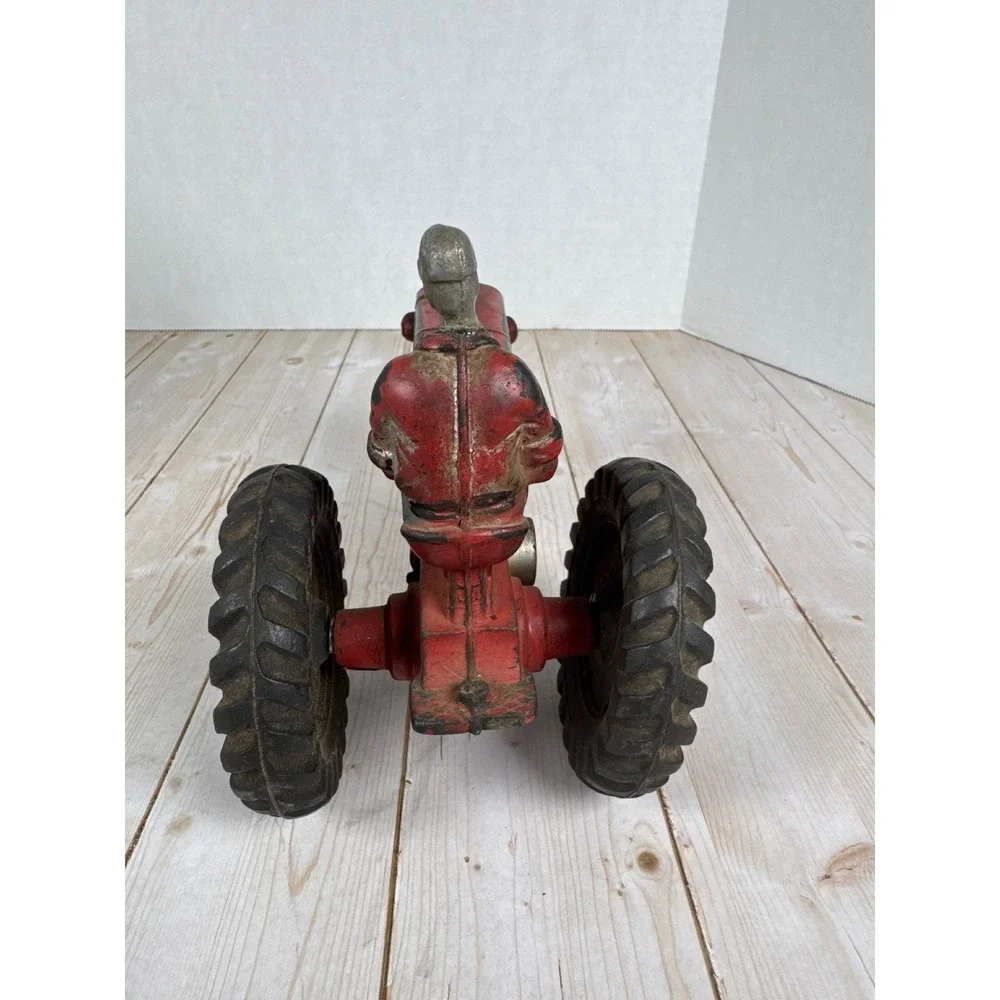 Vintage Auburn Rubber Co Red Tractor Toy w Driver‎ Figure USA 8 Inch
